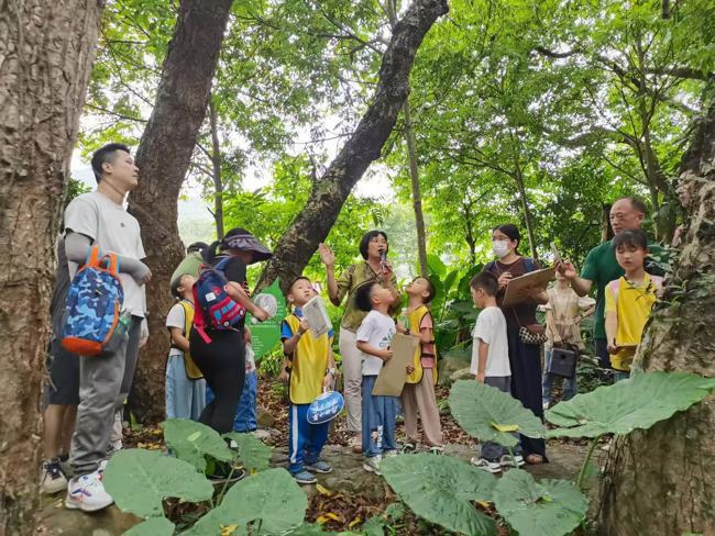 △肇庆学院生命科学学院院长邵玲在龙溪栈道为学生和家长科普自然生态知识